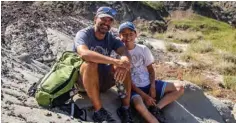  ??  ?? Above: Bones belonging to a young hadrosaur, discovered by Nathan Hrushkin, are embedded in rock at Horseshoe Canyon.