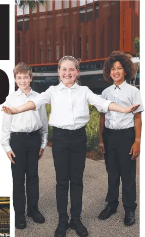  ??  ?? STARS OF THE SHOW: Choir members Daniel O’Donnell (left), Ivy Tuxworth and Elijah Goncalves will sing in opening event Symphony For Tomorrow. Picture: BRENDAN RADKE