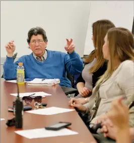  ??  ?? Dr. Gene Dorio talks during a meeting among the Santa Clarita Valley Suicide Prevention, Postventio­n and Wellness Committee at College of the Canyons in Valencia on Thursday.
Nikolas Samuels/The Signal