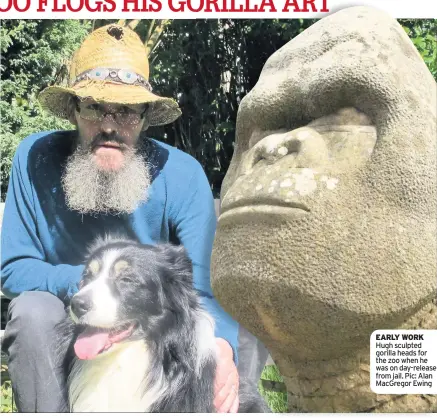  ??  ?? EARLY WORK Hugh sculpted gorilla heads for the zoo when he was on day-release from jail. Pic: Alan MacGregor Ewing