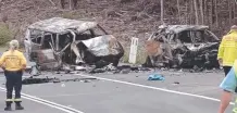  ??  ?? Jessica Falkholt (top), with parents Lars and Vivian and sister Annabelle (right) and the scene of the Boxing Day crash on the NSW south coast that claimed all four lives (above).