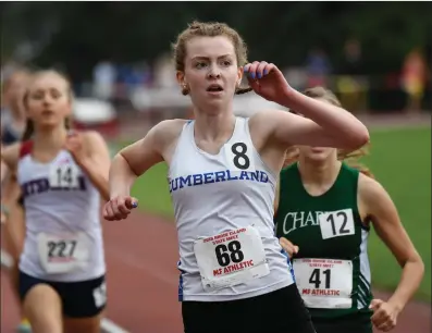  ?? Photo by Jerry Silberman / risportsph­oto.com ?? Cumberland sophomore distance runner Adah Anderson (68) finished eighth in the 3,000-meter run in a time of 10 minutes, 56.69 seconds Saturday at Brown Stadium. The Clippers finished 20th with seven points.