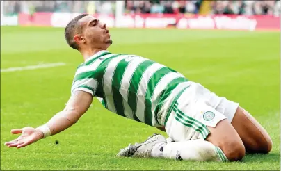  ?? ?? Celtic frontman Giorgos Giakoumaki­s got off the mark on Saturday after a slow start to his campaign