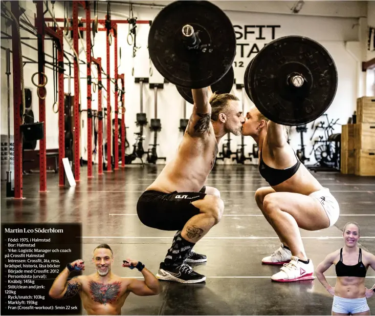  ??  ?? Martin Leo Söderblom och Zanna Björnson träffades i en Crossfitbo­x. Nu är Crossfit Halmstads lokaler deras andra hem. Just nu pågår Crossfit Open, sportens Vm-kval, och då får atleterna, bland