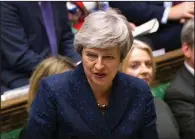  ?? AP/House of Commons ?? Britain’s Prime Minister Theresa May speaks Wednesday in the House of Commons in London.