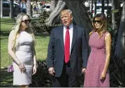  ?? BRUCE R. BENNETT / PALM BEACH POST ?? President Donald Trump speaks to reporters as he, daughter Tiffany Trump (left) and first lady Melania Trump arrive at the Episcopal Church of Bethesda-by-the-Sea in Palm Beach, Fla.