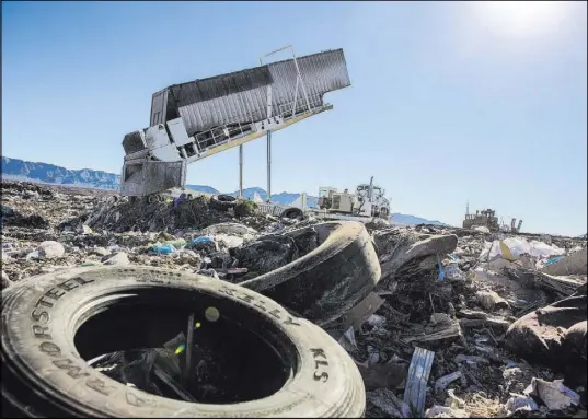  ?? JEFF SCHEID/LAS VEGAS REVIEW-JOURNAL ?? A semi trailer full of garbage is unloaded Jan. 25 at the Western Elite facility near U.S. 93 Highway about 60 miles north of Las Vegas.