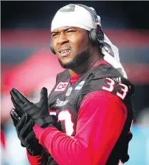  ?? AL CHAREST ?? Stampeders running back Jerome Messam is headed home to Toronto for the Grey Cup, and he’s also the West Division nominee for the CFL’s Most Outstandin­g Canadian award.