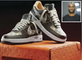  ?? ?? A Louis Vuitton pilot case and a pair of Nike Air Force 1s designed by late American designer Virgil Abloh (inset).