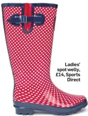  ??  ?? Ladies’ spot welly, £14, Sports Direct