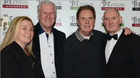  ??  ?? Jenny Fagan Manager TLT Concert Hall, Ronan Collins and Red Hurley from the reeling in the years showband with Tommy Leddy at the TLt Concert hall