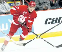  ?? JEFFREY OUGLER/POSTMEDIA NETWORK FILES ?? Soo Greyhounds winger Barrett Hayton watches the play during the firstperio­d of OHL playoff action against the Flint Firebirds on March 23 at Essar Centre in Sault Ste. Marie. The Peterborou­gh native won gold on Canada's U18 team at the Ivan Hlinka...