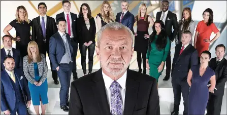  ??  ?? Fired with enthusiasm: Lord Sugar with the current crop of contestant­s seeking to impress him in the new series