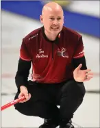  ?? The Canadian Press ?? Team Canada skip Kevin Koe reacts to the sweep while taking on B.C. at the Brier in Kingston, Ont., on March 1.