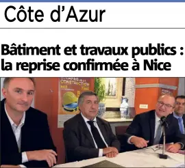  ?? (Photo R.D.) ?? Hier, c’est en présence de Jacques Chanut, président de la Fédération française du bâtiment (troisième en partant de la gauche) que l’Office départemen­tal du bâtiment et des travaux publics a été récréé au moyen d’une convention ratifiée par Matthieu...