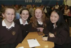  ??  ?? Loreto students Sally Barrett, Chloe Fortune, Catherine O’Sullivan and Mia Lawler taking part in the Pres quiz.