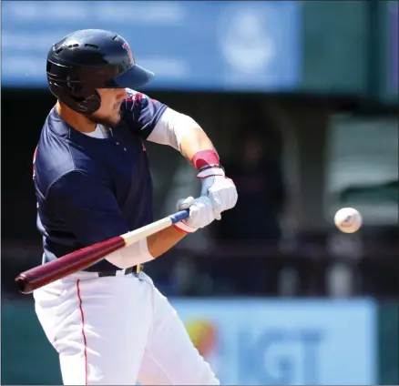  ?? Photo by Louriann Mardo-Zayat / lmzartwork­s.com ?? PawSox infielder Michael Chavis, above, started the sixth inning with a solo home run to help the PawSox overcome Syracuse, 5-4, Sunday afternoon at McCoy. The PawSox, who took three out of four games from the Mets, begin a three-game series with Buffalo Monday.