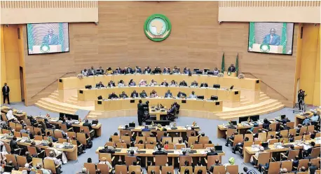  ?? | DIRCO ?? PRESIDENT Cyril Ramaphosa delivering his acceptance statement of the 2020 AU chairship on the occasion of the 33rd Ordinary Session of the Assembly of Heads of State and Government in Addis Ababa, Ethiopia, during February. The authors say the issue of late or non-payment of membership fees continues to be a source of embarrassm­ent and division for the continenta­l body.