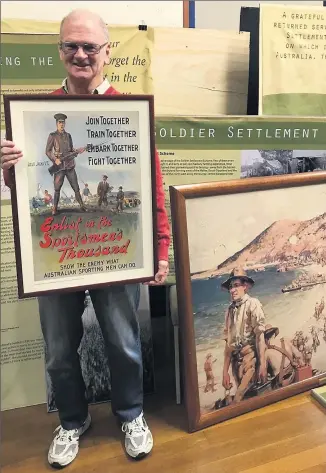  ?? The Lost WWI Diary ?? ANZAC EMPHASIS: David Simkin said coinciding with Anzac Day tomorrow and Damian Callinan’s one-man show on May 5, the Tongala World War I and Soldier Settler Display will present a swag of items and informatio­n about soldier settlers and local history.