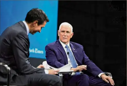  ?? Winnie Au / New York Times ?? Former Vice President Mike Pence at the 2022 Dealbook NY Summit at Jazz at Lincoln Center in New York. Pence held private meetings this month with New York’s top Republican donors.