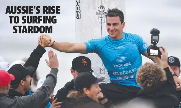  ?? Picture: Getty Images ?? Australia’s Callum Robson celebrates with the crowd after winning the Gold Coast Pro at Snapper Rocks yesterday.