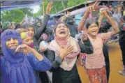  ?? AP ?? Rohingya women shout slogans during a protest.