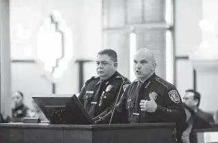  ?? Billy Calzada / Staff photograph­er ?? Sheriff Javier Salazar said he’s making progress in reducing overtime costs at the Bexar County Jail by filling some of the 200 vacant uniformed guard jobs.