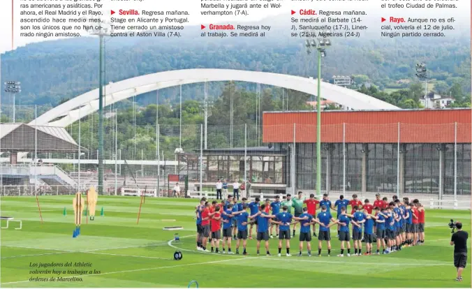  ??  ?? Los jugadores del Athletic volverán hoy a trabajar a las órdenes de Marcelino.