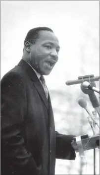  ?? AP FILE ?? The Rev. Martin Luther King Jr. speaks in 1967 in front of the United Nations during a peace parade in New York. His words from a 1968 speech were used in a Super Bowl commercial for Ram trucks.