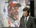  ?? CHUCK BURTON — THE ASSOCIATED PRESS ?? Dale Earnhardt Jr. pauses as he speaks during a news conference at Hendrick Motorsport­s in Concord, N.C., Tuesday.