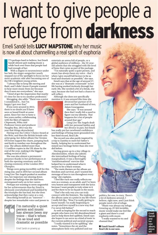  ??  ?? Emeli Sandé and her new album, above left