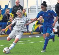  ?? Photograph by Kenny Elrick ?? On the ball: Aberdeen’s Loren Campbell takes on Cove’s London Pollard.