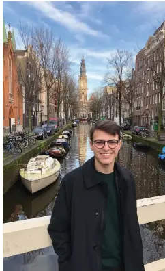  ?? Provided ?? Eli Landes, a 2017 El Dorado High School graduate, is seen in Amsterdam near New Years 2020 during a year-long study abroad assignment at the Catholic University of the West (L’Universite Catholique de l’Ouest) in Angers, France. Landes planned to spend his junior year abroad, but his time in Europe was cut short when the ongoing COVID-19 pandemic made its way to France. Landes returned to Arkansas as a travel ban was instituted in France.