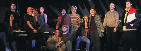  ??  ?? The cast of Renegade Arts’ production of Rent is at its best when all 15 members are singing full choral numbers.