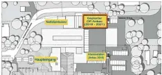  ?? Grafik: Kreisklini­k Krumbach ?? Auf der Nordseite der Krumbacher Kreisklini­k soll zwischen 2018 und 2021 der neue OP Anbau entstehen.