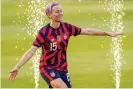  ?? Photograph: David Butler II/USA Today Sports ?? USA forward Megan Rapinoe (15) plays to the crowd before Monday’s game. The USWNT have ruffled feathers before, but only in 2019 after Donald Trump tweeted at Rapinoe did the disinforma­tion-fueled bizarro world fully take shape around the team.