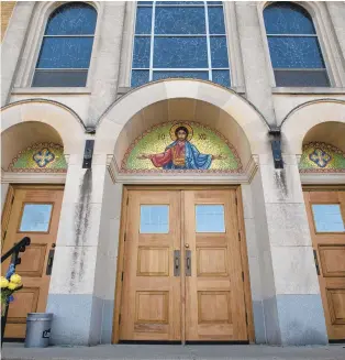  ?? RICK KINTZEL/THE MORNING CALL ?? Copper downspouts were ripped off both sides the St. Josaphat Ukrainian Catholic Church in Bethlehem on Friday.