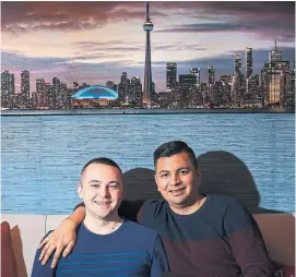  ?? STEVE RUSSELL TORONTO STAR ?? Left: Eddie Fernandez ( right) had lived undocument­ed in the U. S. since he was 14 before moving to Toronto in 2018 with his husband, Tyler Thom. Top right: My Ford Noel and Sadhana Singh. Karen Hernandez and Francisco Sanchez.
Bottom right: