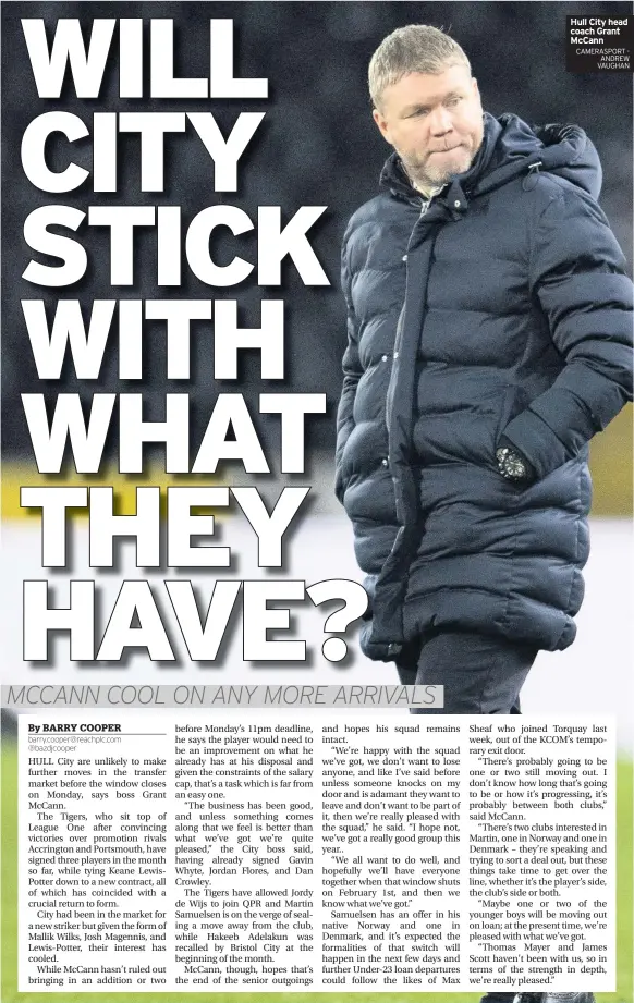  ?? CAMERASPOR­T ANDREW VAUGHAN ?? Hull City head coach Grant Mccann