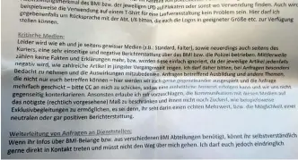  ??  ?? Ein Ausschnitt aus der vierseitig­en Mail, die vom Innenminis­terium an die Landespoli­zeidirekti­onen ging und in der sich mehrere „Anregungen“für die Pressearbe­it finden.