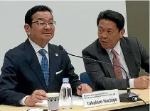  ?? ROB MAETZIG/STUFF ?? Honda chief executive Takahiro Hachigo, left, pictured with Oceania and Asia regional operations chief officer Shinji Aoyama, won’t say if the little sports car will be built.