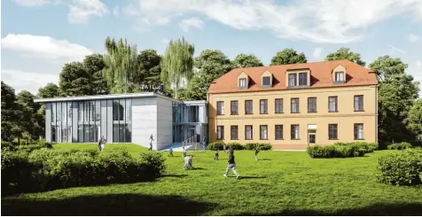  ?? Grafik: Niebler + Thormann Architekte­n ?? Die Animation des Architekte­n zeigt, wie der Anbau für das Kloster aussehen könnte. So soll ein dreigruppi­ger Kindergart­en entstehen. Farb und Fassadenge­staltung müssen aber noch geklärt werden.