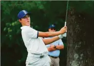  ?? CSGA / Contribute­d photo ?? Ben James of Milford fires his approach shot on the fifth hole in the final round of the 2019 Connecticu­t Open. James will attempt to qualify for the U.S. Open on Monday.