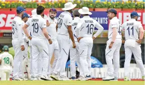  ??  ?? India celebrates the key wicket of South Africa captain Faf du Plessis on the third day