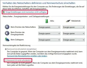  ??  ?? In der Dialogseit­e Systemeins­tellungen der Energieopt­ionen stellen Sie die gewünschte­n Aktionen für Drücken des Netzschalt­ers / der Energiespa­rtaste sowie Zuklappen des Notebookde­ckels ein.