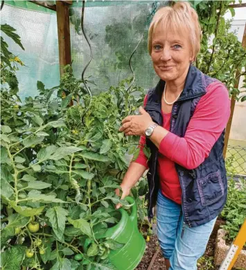  ?? Foto: Ingrid Strohmayr ?? Der Garten ist ihr ganzes Glück: Barbara Goebel in ihrem kleinen Selbstvers­orgerparad­ies an der Deuringer Straße mitten in Stadtberge­n.