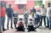  ??  ?? Accused Aravindhan and Sai Krishnan with stolen bikes