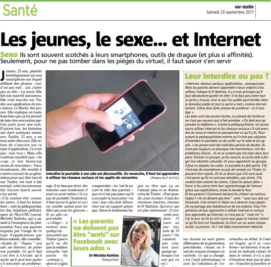  ?? (Photos Ax.T. et E.O.) ?? Interdire le portable à son ado est déconseill­é. En revanche, il faut lui apprendre à utiliser les réseaux sociaux et les applis de rencontre.