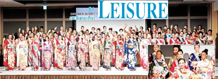  ??  ?? MISS INTERNATIO­NAL ASPIRANTS:
Miss Internatio­nal Beauty Pageant contestant­s pose for photograph­s while wearing traditiona­l Japanese kimono at a press conference in Tokyo on Friday. The Miss Internatio­nal Beauty Pageant final will be held in Tokyo on...