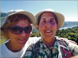  ?? COURTESY OF PEGGY GRAHAM ?? BAY AREA: Sunnyvale resident Peggy Graham has been exploring the South Bay and Peninsula’s trails during the pandemic shutdown, hiking with her mom, Santa Clara resident Hudelle Newman, at Coyote Lake Harvey Bear Ranch County Park, pictured, and doing COVID social distancing hikes at the Palo Alto Baylands Nature Preserve with Fremont friends Mona Shah and Cindy Kunz. “Our claim,” Peggy says, “is that exercise, fresh air and cookies are keeping us healthy.”
HIKING TIP: The Baylands preserve is “a major bird migratory stop and nesting area in the late winter and early spring. Dogs on leash are allowed.”